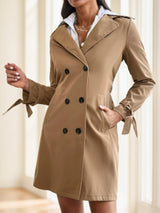 Women's Apricot Solid Color Lapel Neck Long-Sleeved Suspenders Double-Breasted