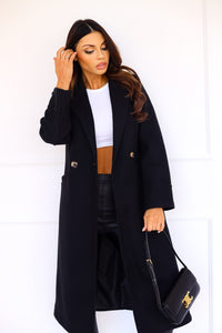 Simple Double Breasted Long Sleeve Lapel Button Woolen Coat