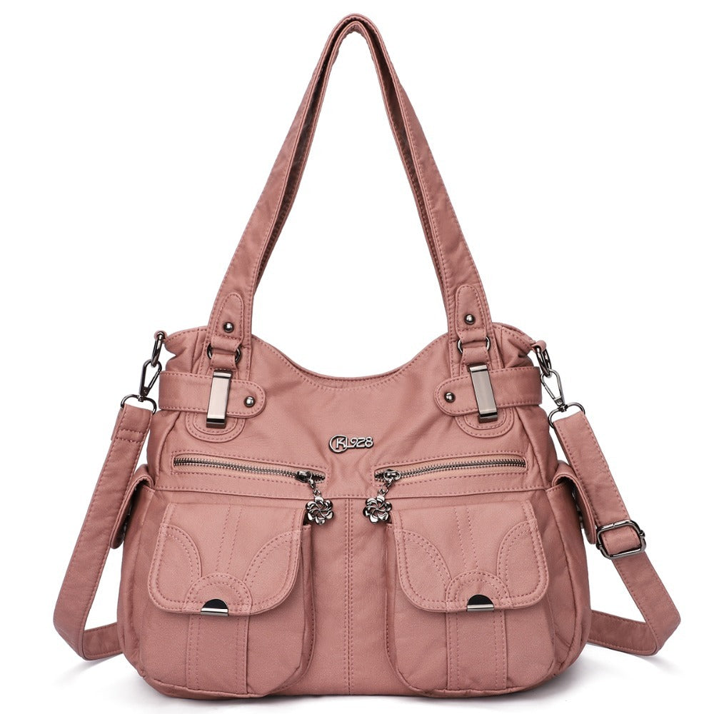 Portable Soft Casual Leather Messenger Tote