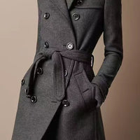 Double Breasted Casual Woolen Coat Women's Clothing