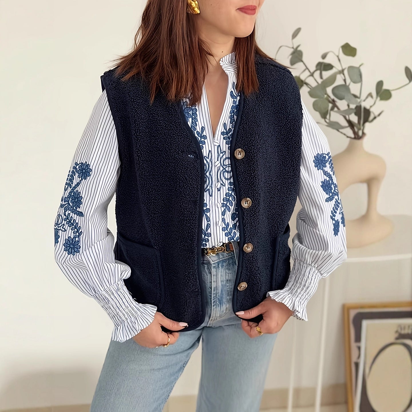 Women's Lambswool Sleeveless Button Vest