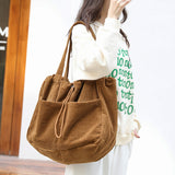 Ins Corduroy Shoulder Drawstring Bags
