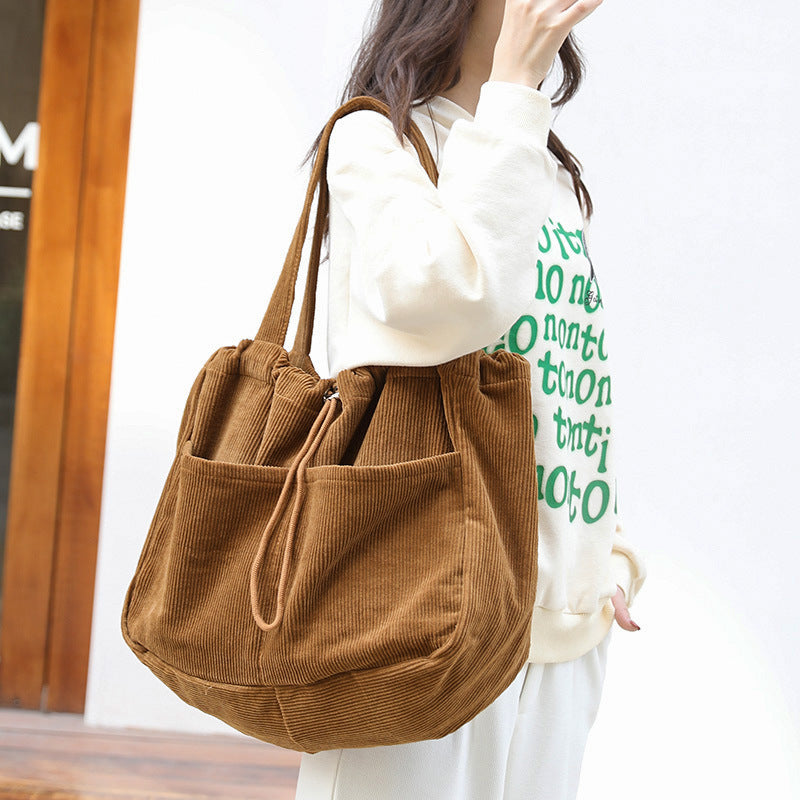 Ins Corduroy Shoulder Drawstring Bags