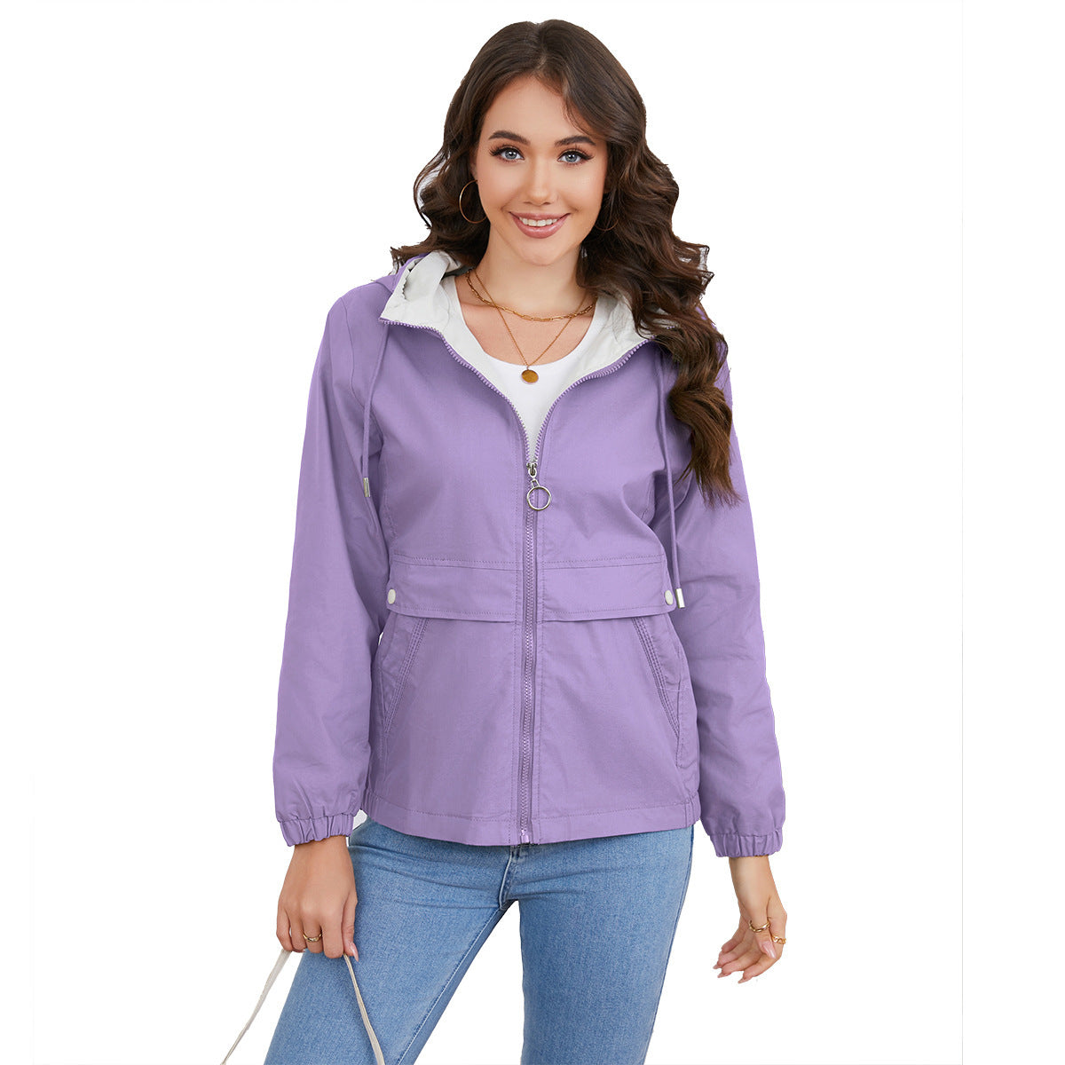 New Hooded Solid Color Trench Coat For Women