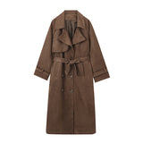 Women's Double Button Lapel Long Jacket Trench Coat