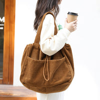 Ins Corduroy Shoulder Drawstring Bags