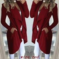 Women's Plus Size Solid Color Polo Collar Slim Fit Long Trench Coat
