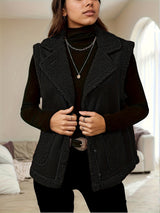 Women's Corduroy Collar Stitching Suede Vest Jacket With Side Pockets