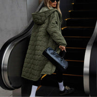 Korean Style Women's Fashion Plaid Hooded Long Fluffy Coat