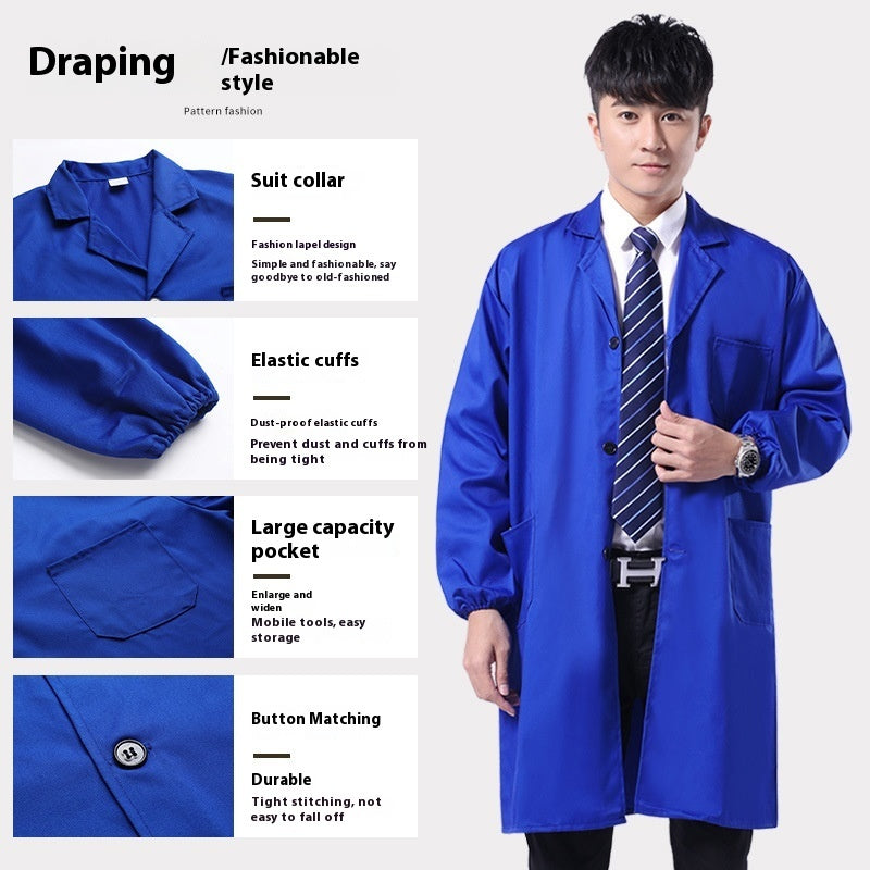 Work Clothes Blue Long Sleeve Dustproof Unlined Long Gown