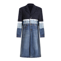 Autumn And Winter Contrast Color Splicing Coat Women's Mid-length