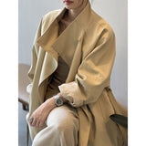 Retro Mid-length Windbreaker Women's Loose Waist Stand Collar Coat