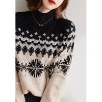 Snowflake Turtleneck Knitted Retro Loose Sweater