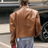 PU Leather Collar Jacket Coat For Women