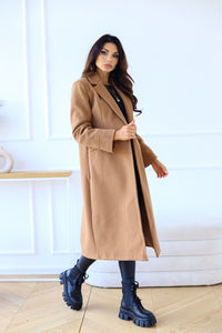 Simple Double Breasted Long Sleeve Lapel Button Woolen Coat