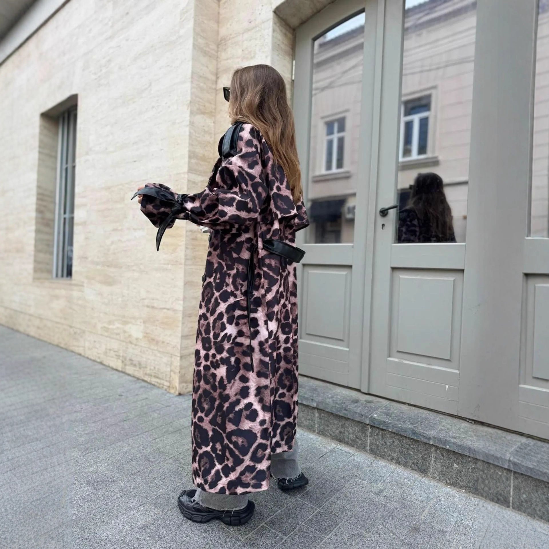 Women's Elegant Casual Loose Leopard Print Patchwork Leather Jacket