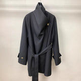 Loose Profile Commute Minimalist Black Large Lapel Design Trench Coat
