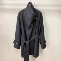 Loose Profile Commute Minimalist Black Large Lapel Design Trench Coat