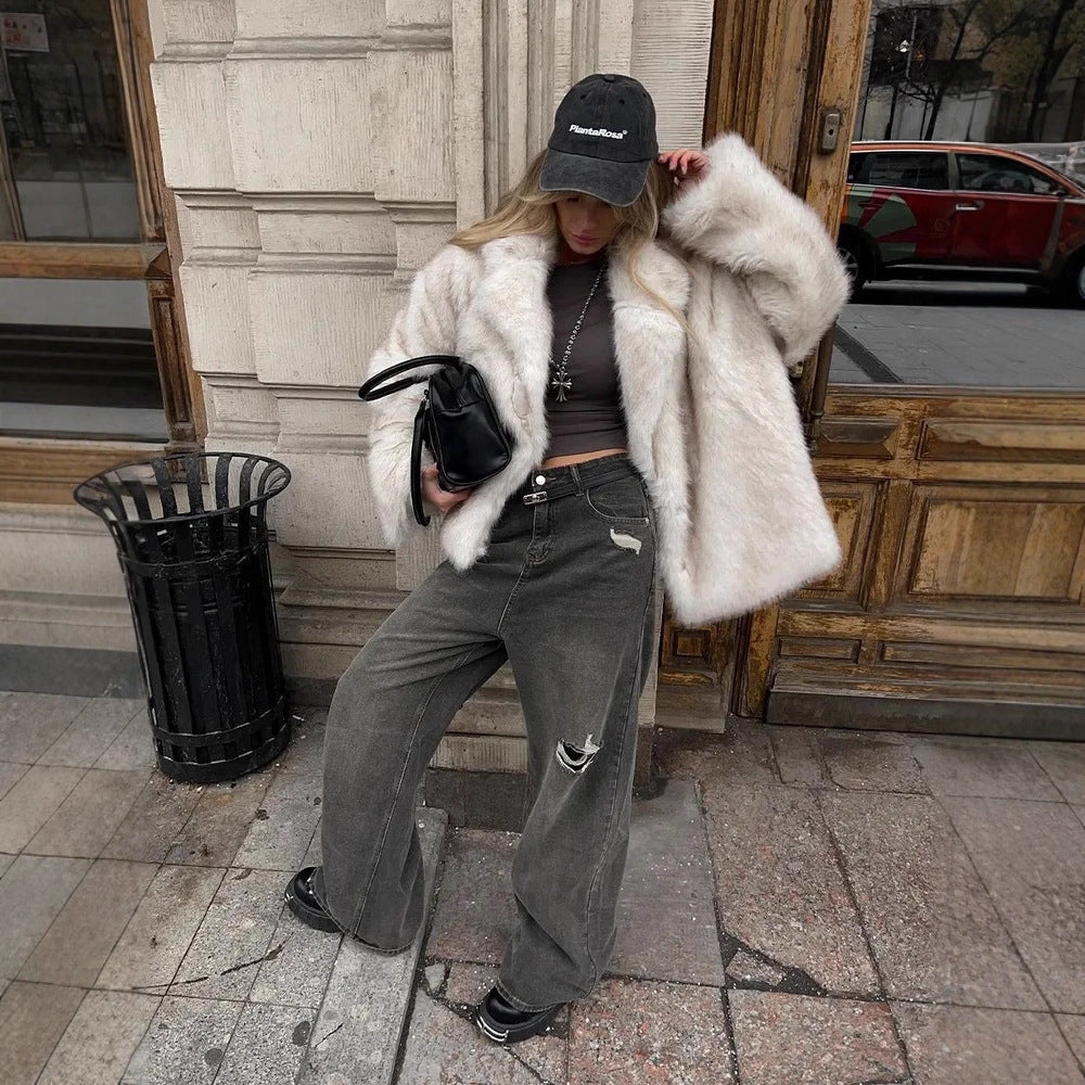 Fake Fur Coat Lapel Fashionable Warm