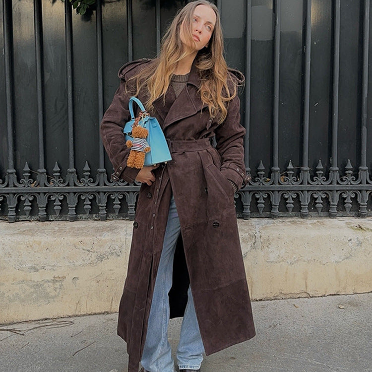 New Temperament Commute Double Breasted Mid-length Loose Woolen Coat