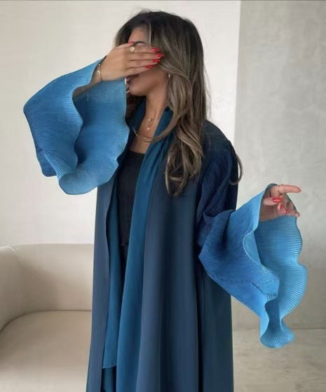 Pleated Long Shawl Women's Fashionable Elegant Gradient Cardigan