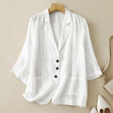 Cotton And Linen Loose Slimming Middle Sleeve Suit Jacket