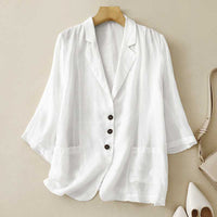 Cotton And Linen Loose Slimming Middle Sleeve Suit Jacket
