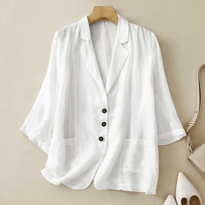 Cotton And Linen Loose Slimming Middle Sleeve Suit Jacket