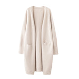 Mid-length Sweater Women's Solid Color V-neck Knitted Jacket