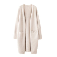 Mid-length Sweater Women's Solid Color V-neck Knitted Jacket