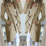 Women's Plus Size Solid Color Polo Collar Slim Fit Long Trench Coat