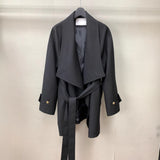 Loose Profile Commute Minimalist Black Large Lapel Design Trench Coat