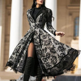 Women's Large-Sized Retro Long Coat With Lace Paneling For Autumn And Winter