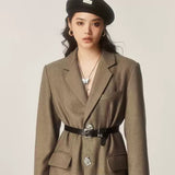 Autumn And Winter Classic Retro Mid-length Coat Brown Suit Jacket