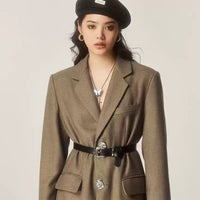 Autumn And Winter Classic Retro Mid-length Coat Brown Suit Jacket