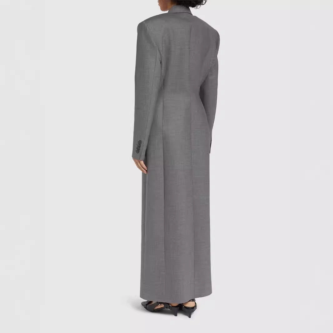 Double-breasted Long Sleeve Slim-fit Elegant Padded Shoulder Extended Suit Jacket