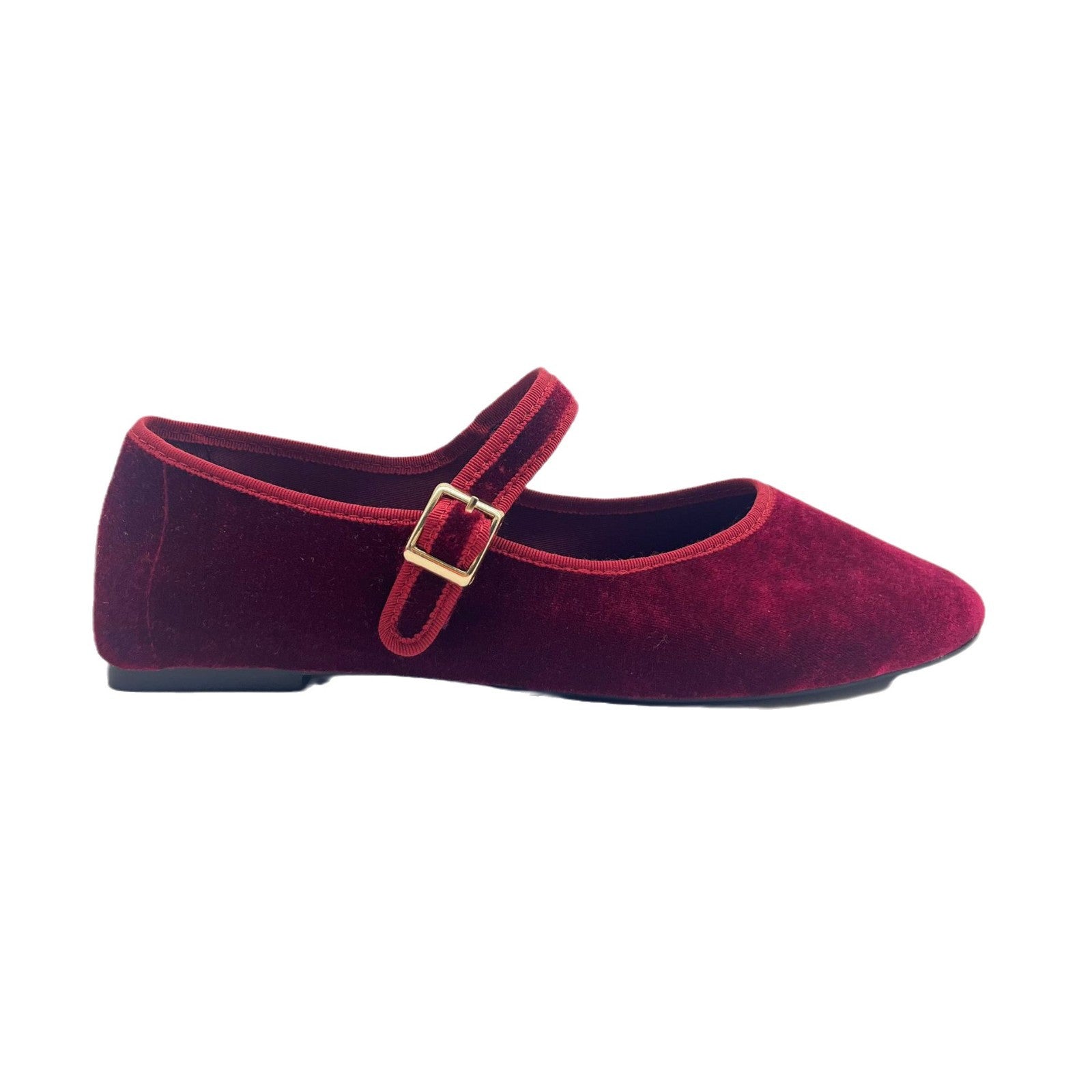 Casual Velvet Flat Pumps Buckle Mary Jane Ballet Slipper