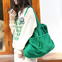 Ins Corduroy Shoulder Drawstring Bags