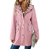 Ladies Hooded Drawstring Nipped-waist Plaid Coat