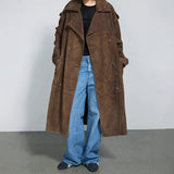 Loose Lapels Brown Long Suede Coat