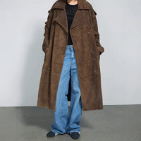 Loose Lapels Brown Long Suede Coat