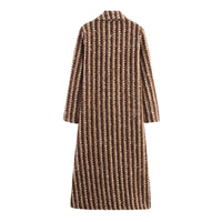 Autumn And Winter Women's British Style Woolen Striped Wide Coat