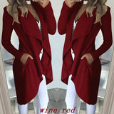 Women's Plus Size Solid Color Polo Collar Slim Fit Long Trench Coat