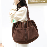 Ins Corduroy Shoulder Drawstring Bags