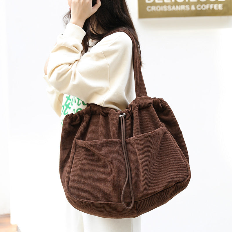 Ins Corduroy Shoulder Drawstring Bags