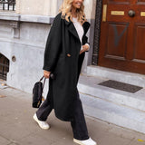 Suit Collar Black Lengthened Woolen Coat Overcoat