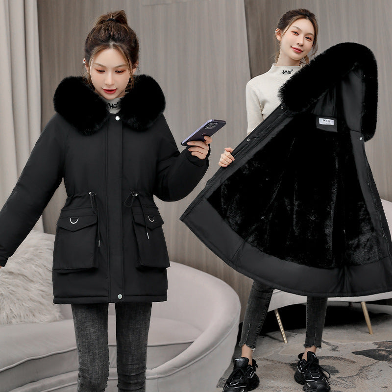 Fur Collar Velvet Lining Warm Coat