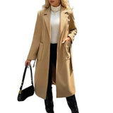 Women's Woolen Simple Lace Waist-tied Coat