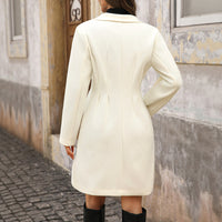 Pearl Fastener Decoration Solid Color Wool Coat Women