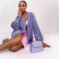 European And American Pure Color Casual Versatile Loose V-neck Early Autumn Knitted Cardigan